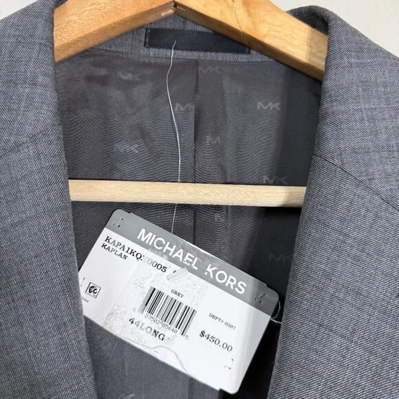 Michael Kors Wool Sport Coat Dinner Jacket Blazer Men 44L Gray Career Formal NWT